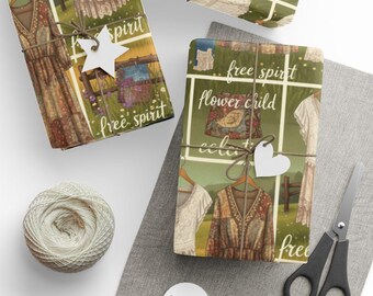 Papel de embrulho estilo boho chic, embalagem de presente vintage eclética