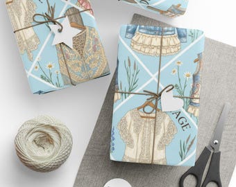 Papel de embrulho jeans boho chic, embalagem de presente com estampa de roupa vintage dos sonhos