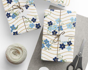Papel de embrulho floral "Não Me Esqueças", papel de embrulho botânico