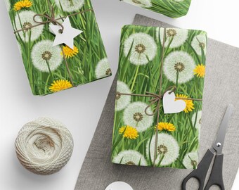 Papel de embrulho com estampa de dente-de-leão, padrão floral campestre, 90 g/m²