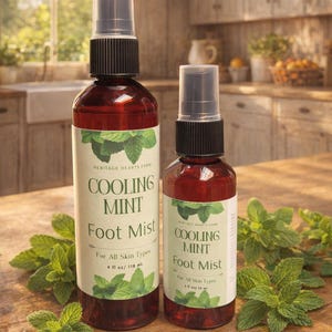 Cooling Mint Foot Mist- Peppermint Aloe Foot Spray- Refreshing Relief for Hot Tired Feet- Natural Summer Skincare