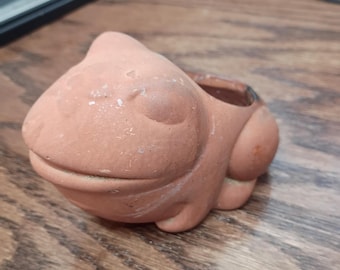 Incensario/maceta de terracota Barra Rojo de Oaxaca, estilo rana toro, vintage de la década de 1970.