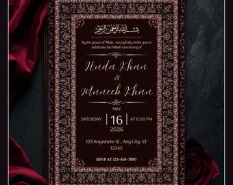 Elegante Nikah Einladungsreihe, bearbeitbare Canva Einladung, Speichern Sie das Datum und mobil