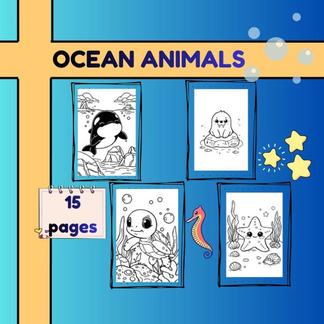 Kawaii 15 Baby Ocean Animals Coloring Pages – Fine Printable Line Art ...