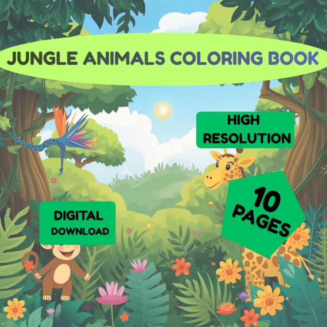 10 Jungle Animals Coloring Pages for Kids | Printable A4 Coloring Book ...