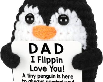 Regalos para el Día del Padre, Pingüino de ganchillo hecho a mano, Mini regalo divertido "Te quiero" para papás