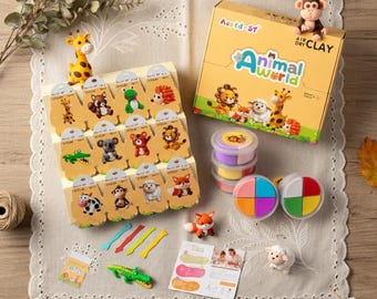 Kit de arcilla de secado al aire – Arcilla para modelar con temática de animales para niños con herramientas