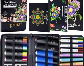 Kit de dibujo y bocetos de 81 piezas: lápices multicolor, de grafito, acuarela y metálicos.