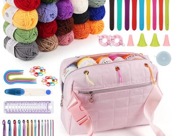 Kit de crochet para principiantes, kit completo de hilo, juego de agujas de crochet, instrucciones detalladas, kits para aprender a tejer a crochet para principiantes