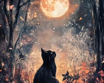 Kit de pintura de diamantes "Luna de Gato Negro", arte de gemas 5D para adultos