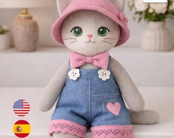Cat Sewing Pattern PDF 40cm + Video Tutorial | Plush Kitty Pattern | Stuffed Animal DIY