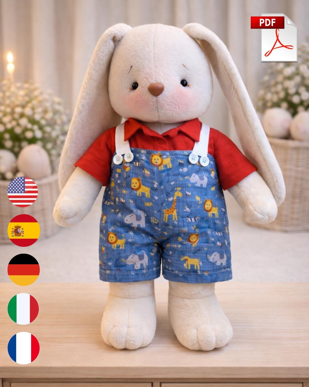 David Bunny Sewing Pattern PDF, 48 Cm Fabric Rabbit Doll Pattern With ...