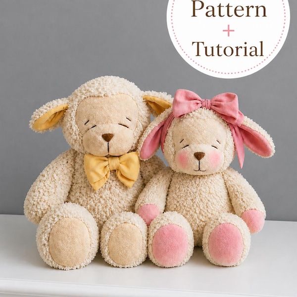 Schaf & Lamm Schnittmuster + Schritt-für-Schritt Anleitung | 31cm Plüsch | PDF Nähanleitung | DIY Stofftier | Sofort Download