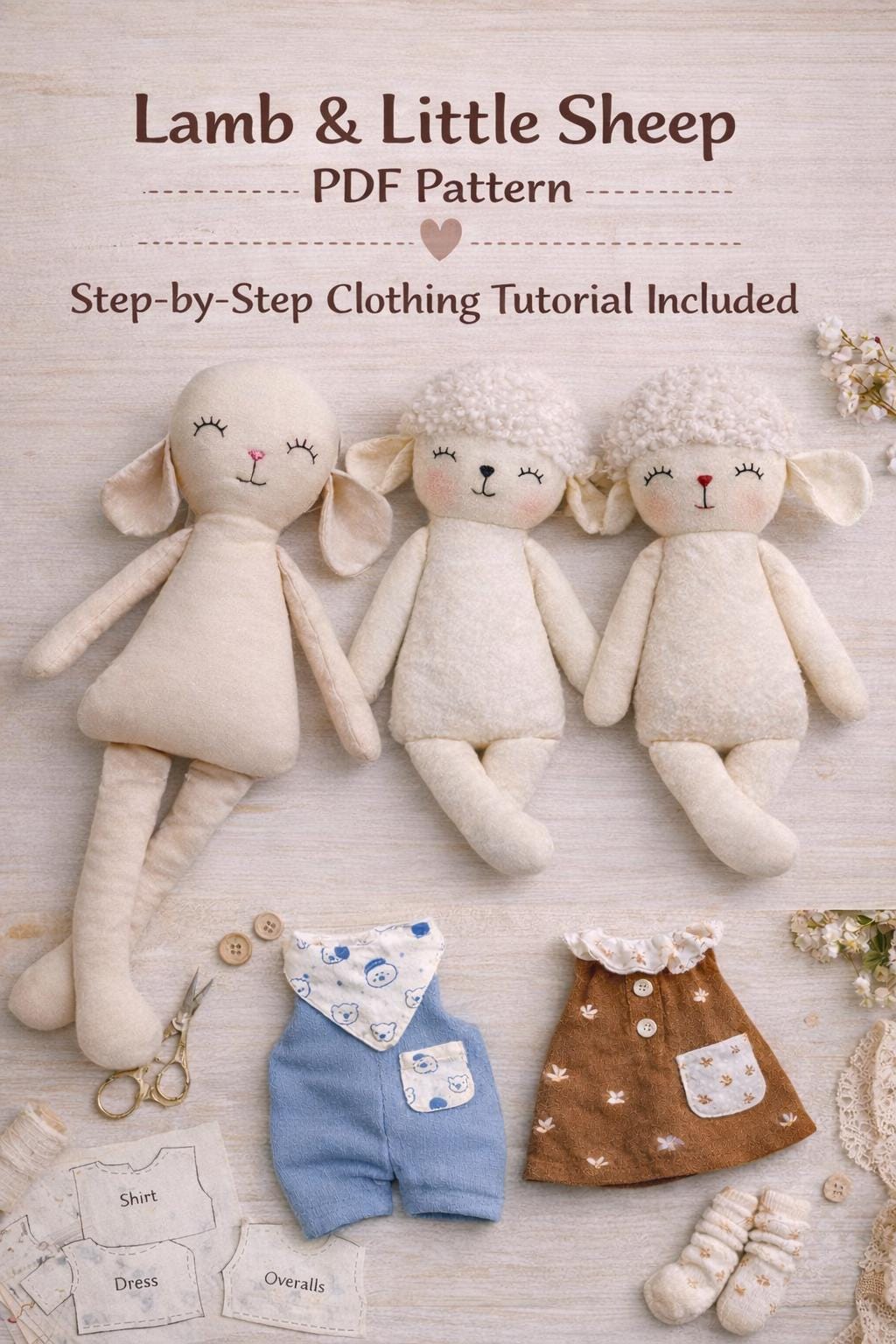 Lamb & Sheep Sewing Pattern PDF + Step-by-step Tutorial | 30 Cm Plush ...