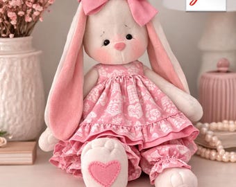 Rosie Bunny Sewing Pattern PDF, 48 cm Fabric Bunny Doll Pattern, Stuffed Bunny with Dress Pattern, Plush Rabbit Sewing Pattern, Bunny Doll T