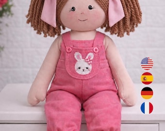 Eva doll pattern + Overalls + shoes  | PDF template | Final doll heingt: 55 cm | English + Spanish + German + French