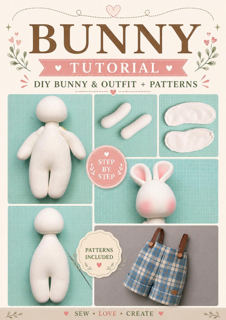 Stuffed Bunny PDF Pattern With Clothes | Plush Rabbit Sewing Pattern ...