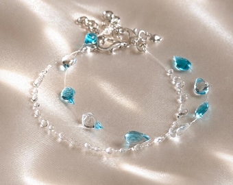 Set aus transparenten Armbändern in Tropfenform, blau, Ozean-Armband, Wassertropfen-Armband, Schmuck im Meerjungfrauen-Stil, Armband aus klarem und blauem Harz