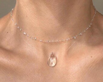 Tautropfen-Choker-Set, handgefertigt, UV-Harz-Halskette, unsichtbar schwebendes, transparentes Schmuckstück, minimalistisch, klar und einzigartig