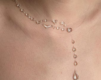 Minimalist Water Droplet Necklace, Delicate Liquid Effect Jewelry, Unique Glass Drop Pendant, Elegant Statement Necklace, Modern Art Jewelry