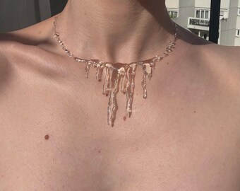 Icicle Drip Necklace, Melting Ice Jewelry, Transparent Statement Necklace, Liquid Glass Effect Choker, Modern Sculptural Jewelry