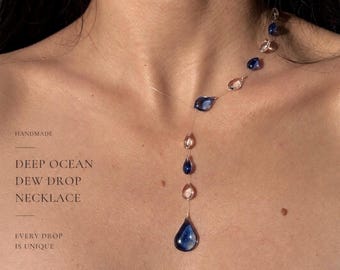 Deep Ocean Dew Drop Necklace, Floating Blue Water Drops, Transparent Resin Jewelry, Handmade Unique Necklace, Ethereal Ocean Inspired Jewelr
