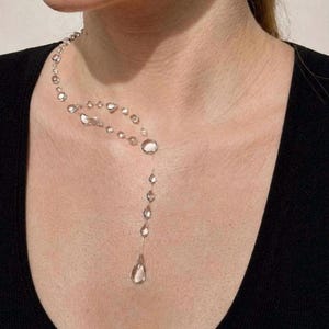 invisible dew drop Y Necklace, Illusion Jewelry, Transparent glass like uv resin unique minimalist jewelry, floating clear necklace