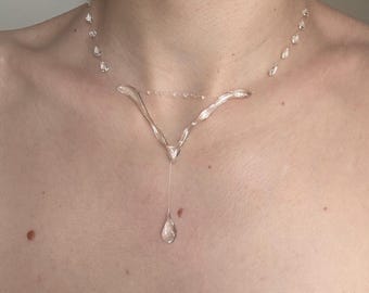 Liquid Drop Necklace, Minimalist Water Necklace, Transparent Drip Jewelry, Modern Statement Necklace, Invisible Chain Illusion Jewelry