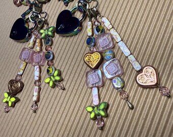 Working Lock Keychain | Glass Bead Charm | Vintage Inspired Purse Accessory