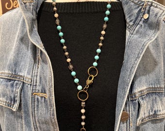 Turquoise Stone Beaded Key Necklace | Asymmetrical Boho Artisan Jewelry
