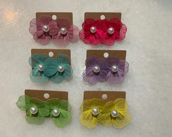 Lightweight Floral Statement Earrings with Pearl Center | Colorful Spring Jewelry