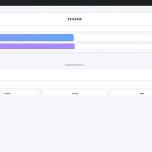 May include: Screenshot of a password generator interface. The interface features a white background with purple and blue buttons labeled "Generate" and "Random." Options include length, uppercase, lowercase, numbers, and symbols. The text "33362438" is displayed.