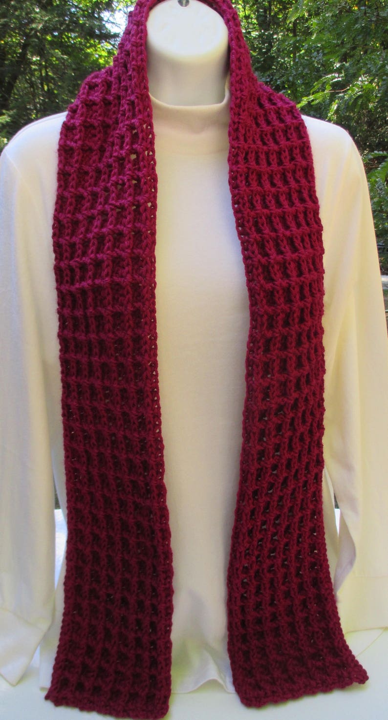 Crochet Scarf Waffle Stitch Berry Color 6 X 61 Neck Etsy