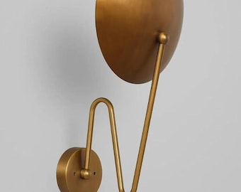 Mid Century Disk Shade Wall Sconce – Raw Brass Stilnovo Style Modern Wall Light