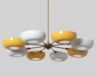 Stilnovo Style Sputnik Chandelier - Raw Brass, Dual Color Shades