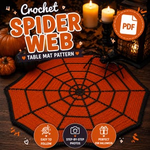 Spinnennetz Tischset Häkelanleitung PDF Halloween Tischset Häkelanleitung Spinnennetz Deckchen Muster Gruselige Tischdeko