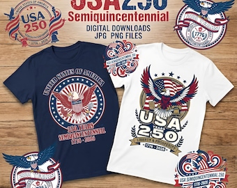 USA 250 Logo, America 250th Anniversary Designs, Semiquincentennial 1776-2026, Patriotic US History PNG, Red White and Blue Digital Graphics