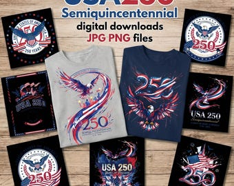 Amerika 250-jähriges Jubiläum PNG JPG, USA 250 Semiquincentennial Digitaler Download, 1776-2026 Patriotische Clip Art