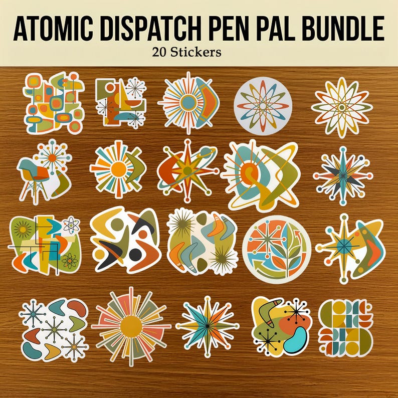 Atomic Model Stickers Printable Retro Ephemera Pack - Atomic Dispatch Junk Journal Kit, MCM ...