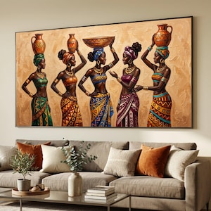 Cuadros de mujeres africanas con cerámica, decoración de pared de moda étnica