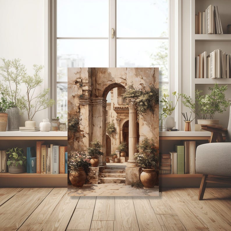 Tuscan Courtyard Canvas Print, Mediterranean Architecture Wall Art ...