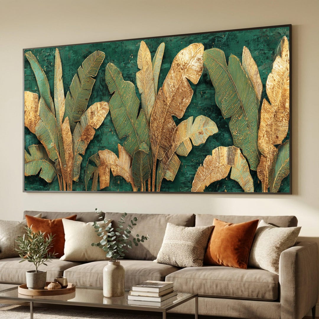Gold Banana Leaf Canvas Print, Tropical Botanical Wall Art, Modern Home ...