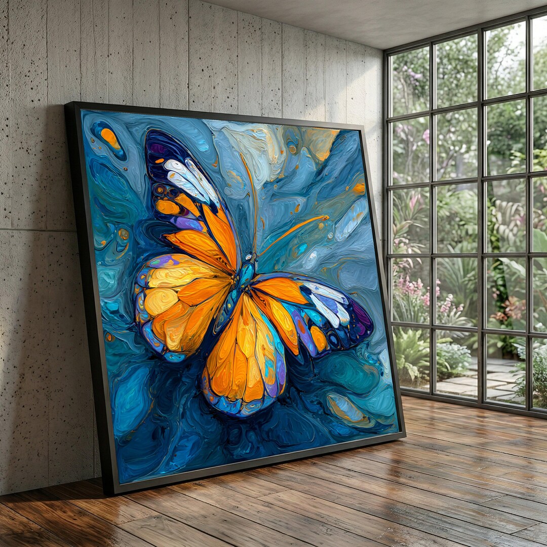 Abstract Butterfly Canvas Print, Vibrant Orange Insect Wall Art, Modern ...