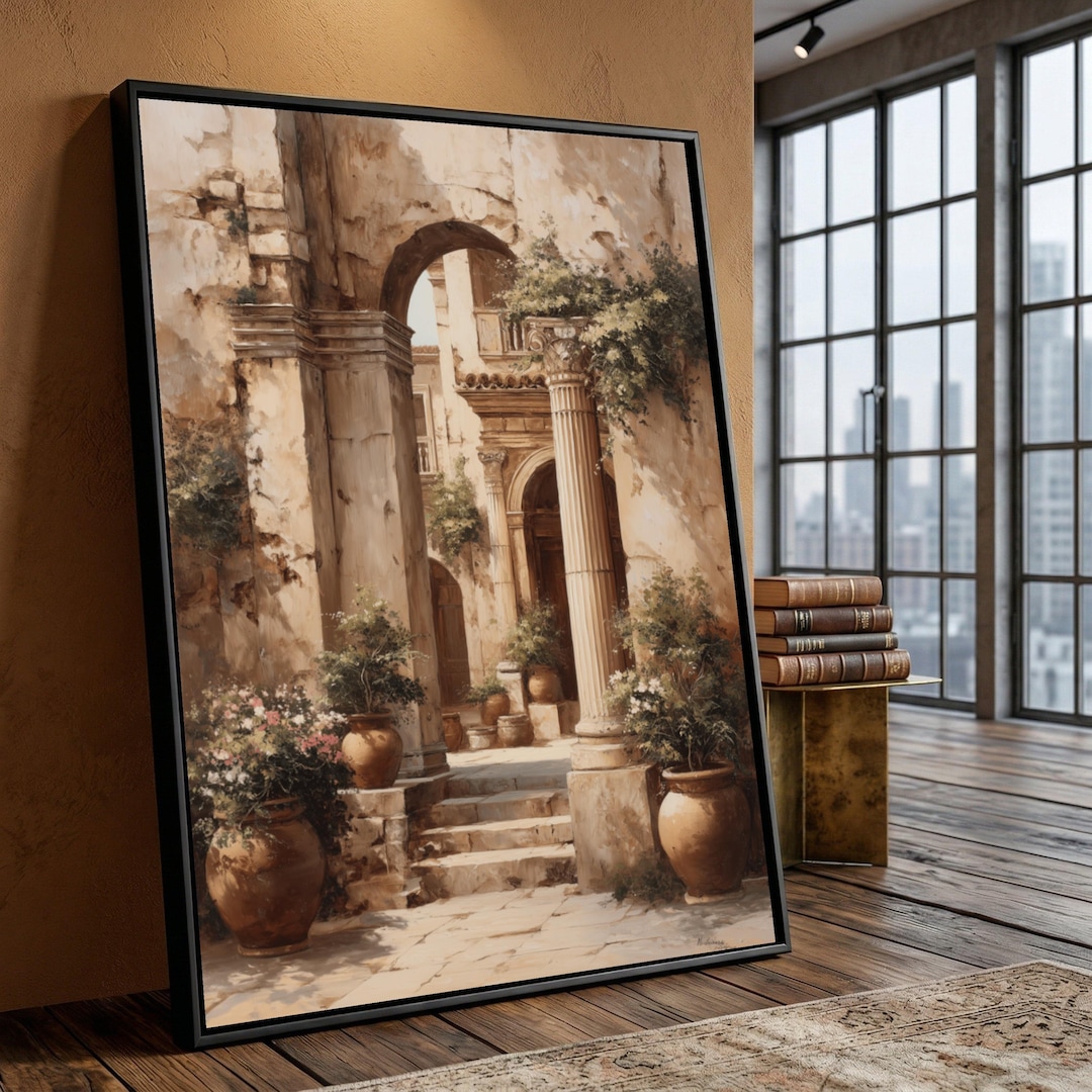 Tuscan Courtyard Canvas Print, Mediterranean Architecture Wall Art ...