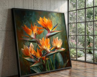 Paradiesvogel Print, Großer Tropischer Druck, Exotisches Blumendekor, Poster für die Wand