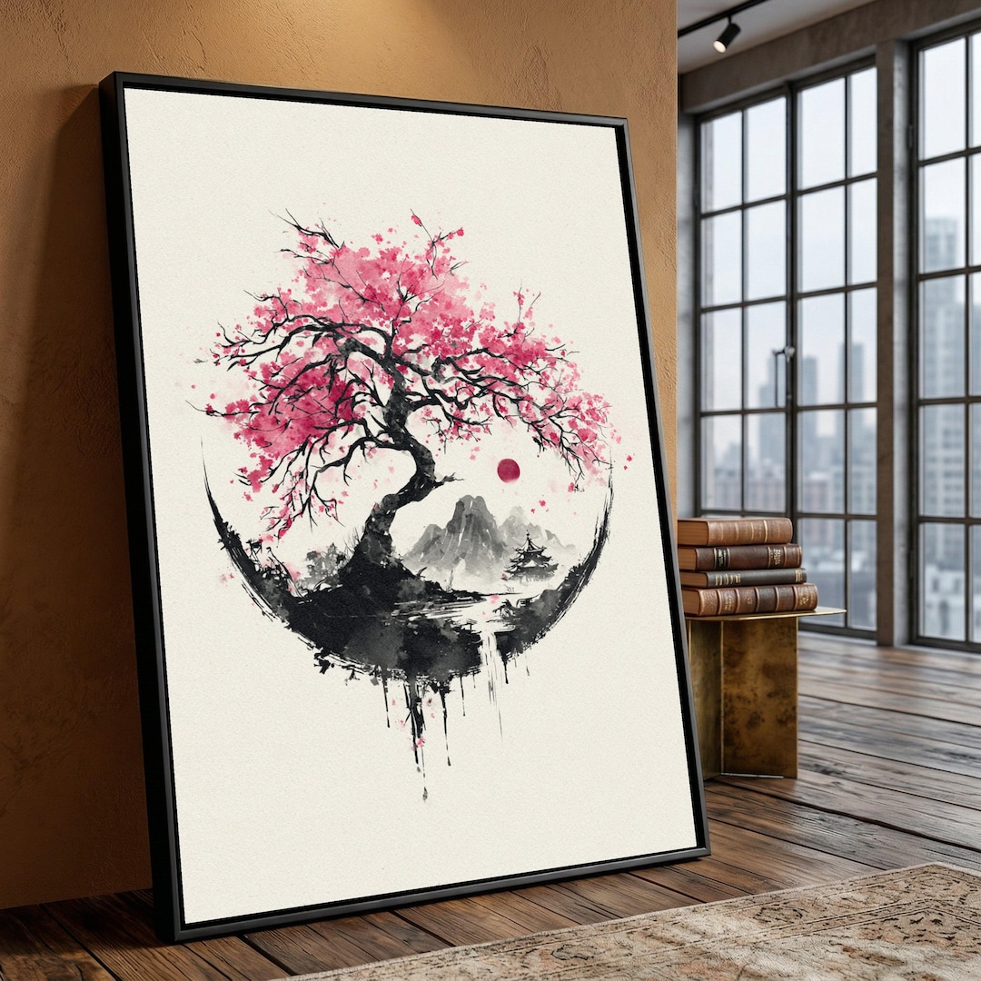 Cherry Blossom Tree Canvas Print, Japanese Landscape Art, Sakura ...