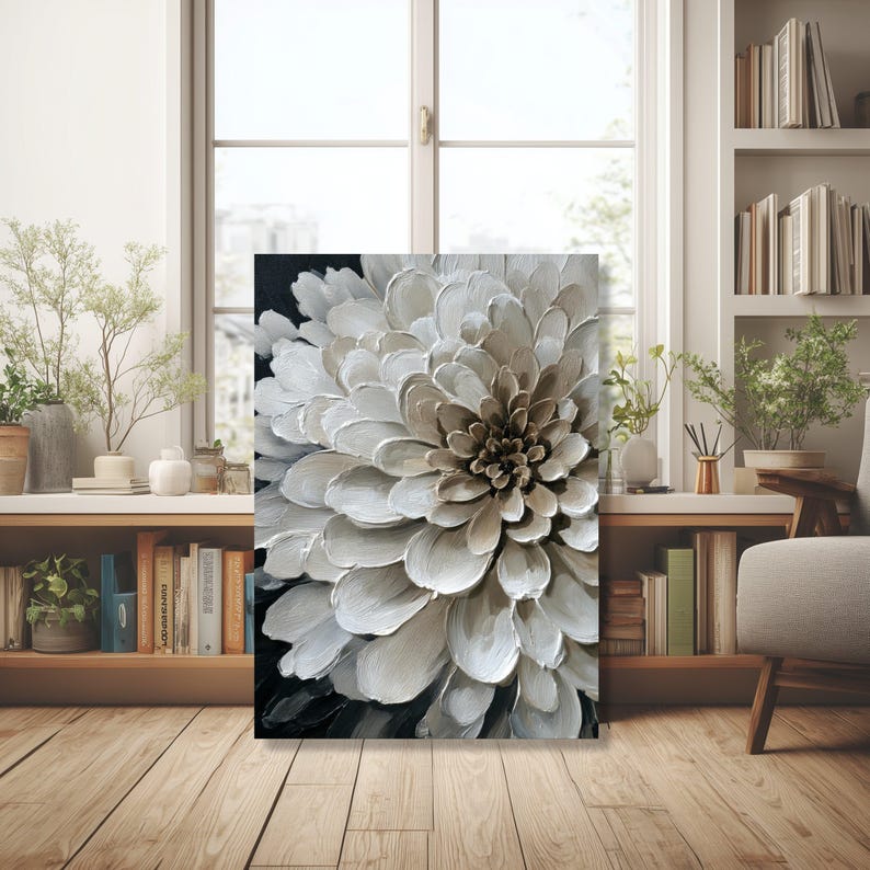 Neutral White Floral Canvas Print, Large Bloom Wall Art, Botanical Home ...