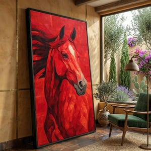 Lienzo impreso de caballo rojo fuego, retrato dinámico de animal, decoración ecuestre