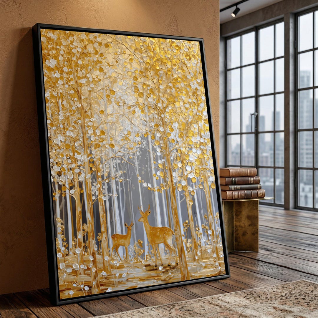 Golden Forest Deer Canvas Print, Autumn Landscape Wall Art, Rustic ...