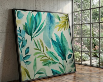 Lienzo con estampado de hojas tropicales, arte botánico para pared, decoración para el hogar con temática de naturaleza verde para la sala de estar.